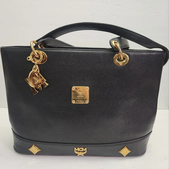 Vintage black leather MCM tote bag with COA - Picture 1 of 13